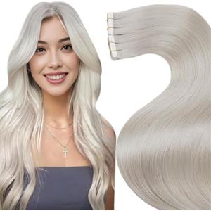 LaaVoo Extension Capelli Veri Biadesivo 20pz - Bionda Bianca Capelli Lisci Remy - Extension Biadesive Capelli Veri Invisibile Adesive 30cm 30g #60