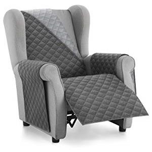 textil-home Textilhome Copridivano Malu 1 Posti con Braccioli - Copripoltrona Relax e Orecchioni Reversibile, Imbottito, Protezione Antigraffio per Divani, Colore Grey