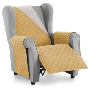 textil-home Textilhome Copridivano Malu 1 Posti con Braccioli - Copripoltrona Relax e Orecchioni Reversibile, Imbottito, Protezione Antigraffio per Divani, Colore Senape