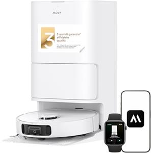 Mova E40 Ultra Robot Aspirapolvere e Lavapavimenti, Potenza 19000Pa, Tecnologia Mocio MaxiReach, Spazzola Laterale Antigroviglio, Stazione All-in-One, 75 Giorni di Pulizia Automatica,Bianco