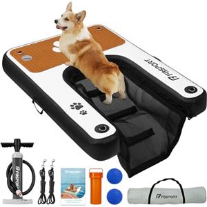 FBSPORT Rampa Gonfiabile per Cani per Accesso all'Acqua, Scala Galleggiante Antiscivolo in EVA per Piscine, Barche e Laghi, Supporta Cani fino a 100 kg