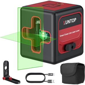 XUNTOP Livella Laser a Croce Verde Ricaricabile da 5-30 m, Marcatore Laser Autolivellante ±1,5 mm IP54 Compatto USB-C - Strumento di Marcatura per il Fai-da-Te e la Piastrellatura degli Interni