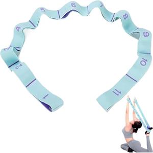 wilcractk Fascia da yoga elastica con 11 passanti numerati, 125 cm, blu-viola, fascia elastica e fascia fitness per stretching, pilates, allenamento muscolare e yoga