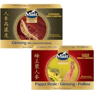 Matt, Rimedi d'Oriente, Pappa Reale Ginseng e Polline e Ginseng Alta Concentrazione, 16 Fiale da 10 ml, Integratori Alimentari Utili in Caso di Stanchezza Fisica e Mentale