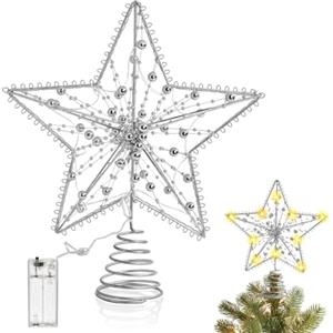 KATELUO Stella Puntale per Albero di Natale, 25 cm Stella Albero di Natale con 10 LED, Stella per Albero di Natale, Puntale Albero Natale Luminoso, Christmas Tree Topper per Albero di Natale Feste Casa