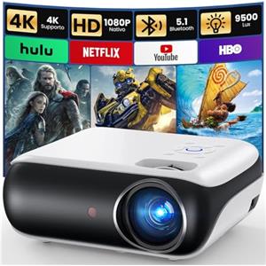 HAPPRUN H1 Proiettore 4K, Videoproiettore Portatile 1080P Full HD Bluetooth 5.1,Projector da Esterno Compatibile con HDMI/TV Stick/USB/PS5/Laptop