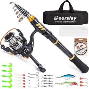 Doorslay Set da pesca portatile, kit professionale completo, canna da pesca telescopica da 2,4 m, mulinello da pesca, esca, filo da 100 m, per principianti e amanti della pesca (tipo B-18)