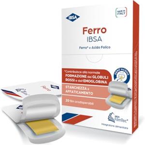 Ibsa Ferro IBSA | 20 Film Orodispersibili. Integratore alimentare a base di Ferro e di Acido Folico che contribuiscono alla normale funzione del sistema immunitario e a ridurre stanchezza