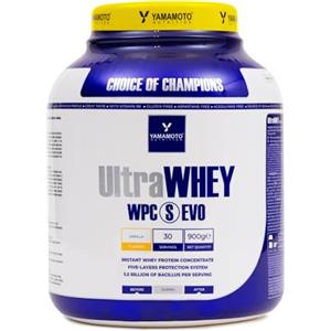 YAMAMOTO NUTRITION Ultra Whey WPC S EVO 900 g, 100% proteine del siero di latte concentrate ed istantanee, integratore con l'aggiunta di 15 miliardi di Bacillus per massimizzarne l'assimilazione