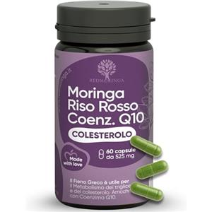 Redmoringa - NUOVA FORMULA Riso Rosso Fermentato e Moringa Bio con 3 mg di Monacoline, 50 mg di Coenzima Q10 e 5% di acido clorogenico da estratto di carciofo - 60 capsule made in Italy