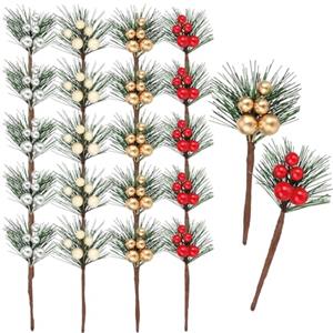 com-four® 20 rami decorativi per composizioni natalizie - Decorazione natalizia per ghirlande dell'Avvento - Decorazione invernale lucida - Rami in plastica (20x Zweig Beeren)