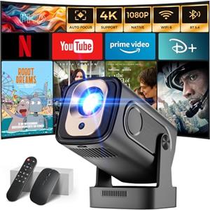wowlink Proiettore 2025 [Auto Focus & 1080P Nativo & Apps integrate] Mini Proiettore 4K Auto Correction WiFi 6 Bluetooth 5.4 Videoproiettore Portatile Compatibile con HDMI/TV Stick/Memory Stick/Laptop, Nero