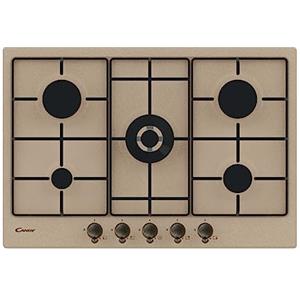 Candy Classic Piano Cottura a Gas 5 Fuochi, Acciaio Inossidabile, Bruciatore a Doppia Corona, Griglie Smaltate Leggere e Lavabili in Lavastoviglie, 74,5 x 51 x 3,5 cm, Color Avena - CHW7AV4WGT