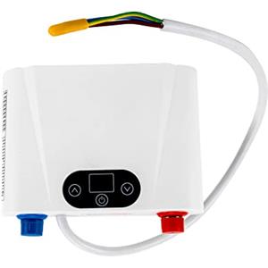JUUTALK Scaldacqua elettrico istantaneo, piccolo scaldabagno istantaneo, 220 V, mini dispositivo da cucina da 5,5 kW, rubinetto da parete con indicatore di temperatura a LED, per lavabi a mano, cucina