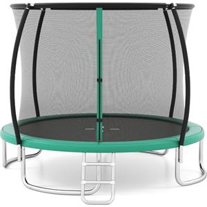 LIFEZEAL Trampolino con rete di protezione, letto elastico esterno 244/305/366 cm per bambini e adulti, letto elastico per bambini ricreativo con telaio in acciaio zincato ad alta resistenza (verde)