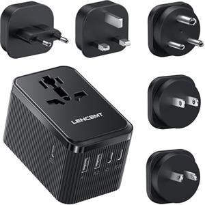 LENCENT Adattatore Universale da Viaggio Tipo D, Spina Inetrnazionale per Viaggio in Tutto il Mondo, 28W Adattatore Presa con 3 USB C e 2 USB A per US UK Giappone Maldive Sri Lanka (Tipo A/C/D/G/I)
