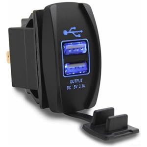 FACULX Caricabatteria da auto Dual USB 3 1, doppia presa USB con indicatore LED blu, luce LED blu, pannello interruttori a bilanciere, barca auto 12V