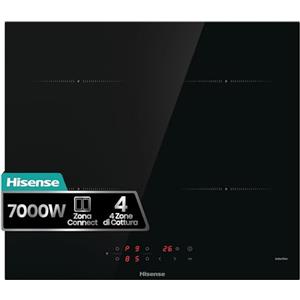 Hisense HIA64UK Piano cottura a induzione, Vetroceramica, 4 zone di cottura, Funzione Power Boost, Timer di cottura, Nero, 595 × 60 × 520 mm