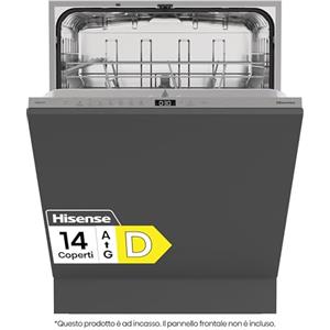 Hisense HV642D65, Lavastoviglie integrata, Classe D, 14 coperti, 47db, 6 programmi, controllo touch, fast cleaning, Apertura automatica della porta, Indicatore del tempo rimanente, 9,7L