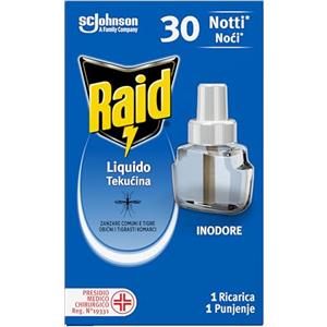 Raid Liquido Elettrico Antizanzare Comuni e Tigre, Ricarica, Inodore, 1 Confezione da 21ml, 30 Notti