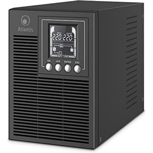 Atlantis A03-OP1002 UPS OnLine Gruppo di Continuità Server Doppia conversione Onda Sinusoidale Pura 1000VA 900W, Tower, display LCD, USB, seriale RS-232, 4 uscite IEC, porta EPO, slot SNMP, 2x12V-9Ah