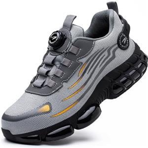 GemChve Scarpe Antinfortunistiche Uomo Donna Leggere Traspiranti Sneakers Antiscivolo Scarpe Sicurezza con Punta in Acciaio Regolazione Rapida dei Lacci Grey 37 EU