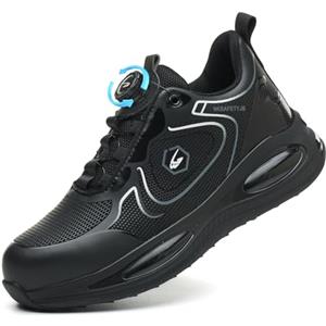 SmoothPace Scarpe Antinfortunistiche Uomo Donna Leggere Comode Traspiranti Scarpe Antinfortunistica Impermeabile Antiscivolo Sicurezza con Punta in Acciaio da Lavoro Blackwhite 45EU