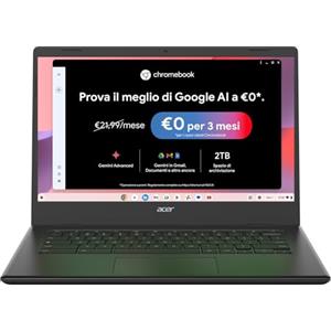 Acer Chromebook 314, Ram 4 GB DDR4, eMMC 128 GB, Display 14" FHD, CBOA314-1H-C4ZG, Notebook, PC Portatile, Processore Intel Celeron N4500, Scheda Grafica Intel UHD, ChromeOS, Nero