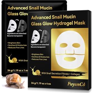 Feeliville Snail Mucin Mask 4 Pack, Maschera Collagene Viso, Advanced Snail Mucin Glass Glow Hydrogel Mask with Snail Mucin Serum, Face Masks for Dry, Sensitive Skin, Korean Skin Care