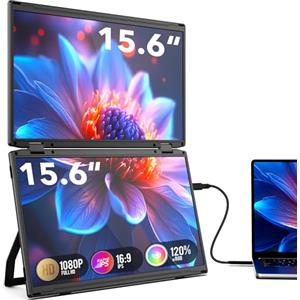 SMISEACOW Monitor portatile per laptop, 15,6 pollici IPS 1080P FHD, monitor portatile pieghevole a tre schermi, VESA, rotazione a 360°, compatibile con Windows/Mac/DeX/Chrome e PC desktop/Mini PC