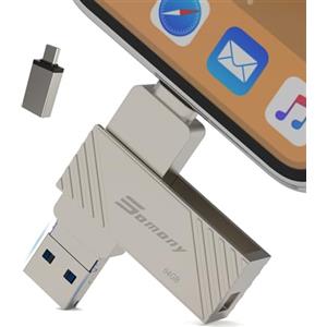Somony Chiavetta usb 64 gb,Usb chiavetta per iphone,Pen drive tipo C 4 in 1 metallo Pennetta Memoria Stick per PC,Laptop,Smartphone,Pennetta Usb 3.0 photo stick for phone (Argento, 64GB)