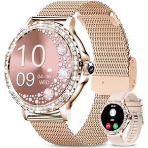 Fitoncloud Smartwatch Donna Chiamate BLE5.2, 1,3'' HD Schermo Orologio Smartwatch Rotondo con Notifiche Messaggi/120+ Sportive/Cardiofrequenzimetro/SpO2/Sonno, Smart Watch Donna IP68 per Android iOS, Oro Rosa