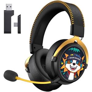 KAPEYDESI Cuffie Gaming Wireless, Cuffie da Gaming per PS5/PC/Switch, Trasmettitore Type-C & Type-A, Cuffie Gaming PS5 con Microfono a Cancellazione del Rumore, Bluetooth 5.3, Stereo, Autonomia 70H+ - Nero