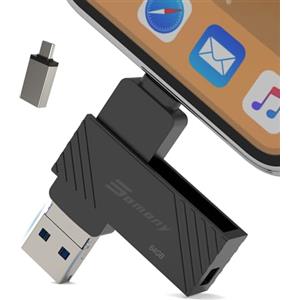 Somony Memoria esterna iphone,Chiavetta usb per iphone,Chiavetta usb 64 gb,Pendrive 4 in 1 metallo Pennetta Memoria Stick per PC/Laptop/Smartphone,USB 3.0 Photo Stick for phone (Nero, 64GB)