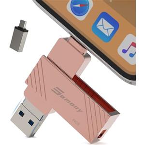 Somony Chiavetta usb 64 gb,Memoria esterna iphone,Pendrive Chiavetta usb c OTG Pen Drive Tipo C 4 in 1 Metallo Pennetta Memoria Stick per PC/Laptop/Smartphone,USB 3.0 Photo Stick for Phone (Rosa, 64GB)