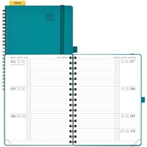 POPRUN Agenda Settimanale 2025 2026 Spirale 22 x 16,5 cm, Weekly Planner da Ago.2025 a Dic.2026, Righello in Plastica, Angoli a strappo, Carta Spessa da 100 GSM, Verde Pacifico