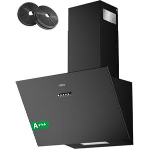 CIARRA CBCB6762A Cappa Aspirante Inclinata 60 cm Classe A+++ - 650 m³/h - Cappa da Cucina 3 Velocità con Filtri Carbone Inclusi - Ricircolo o Scarico - Nero