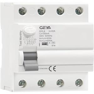 GEYA Interruttore Differenziale Elettromagnetico Tipo A ELCB RCD RCCB Rileva corrente residua pulsante (4P-63A-300mA)