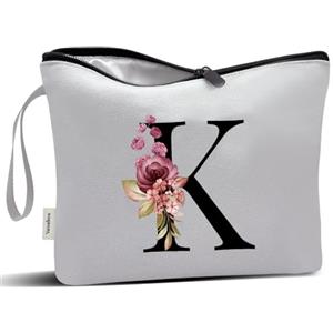 Vavabox Beauty case con iniziali personalizzate dalla A alla Z, regalo di compleanno per donne, damigella d'onore, Grigio, M, K
