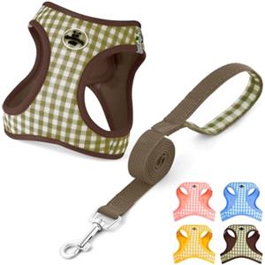 OFFCUP Pettorina per Cani Gatti con Guinzaglio Set Traspirante Imbracatura in Air Mesh per Cani Piccoli Pettorina Step-in Regolabile Riflettente Morbida Imbottito Anti-Strappo, Marrone, XS