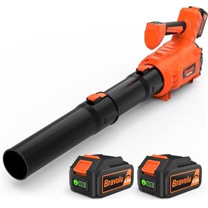 Bravolu Soffiatore a Batteria, Bravolu Soffiatore Foglie Elettrico, con 2 Batteria da 5200 mAh e Caricabatteria, Velocità Aria Max 305 km/h, 5 Velocità Regolabili e Modalità Turbo
