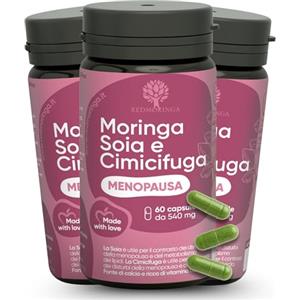RedMoringa Integratore Cimicifuga Menopausa con Moringa BIO e Estrogeni Naturali contro le Vampate di Calore | Formula Menopausa Avanzata | Isoflavoni di Soia, B12, D3, B6, Salvia | 180 Capsule Veg. - RedMoringa