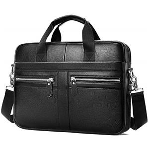 VINBAGGE Borsa per Business Uomo,Borsa Messenger Vera Pelle Ventiquattrore,Cartella Lavoro per PC 14 Pollici Borsa a Tracolla Portadocumenti Valigetta Vintage,Nero