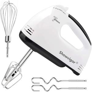 Showvigor Sbattitore Elettrico Portatile - 7 Velocità Miscelatore da Cucina Fruste Elettriche con 5 Accessori in Acciaio Inossidabile Frusta per Frustare la Miscelazione dei Biscotti Torte, Cucina, Cottura