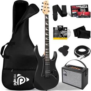 Pyle Prog Rock EG Series - Chitarra elettrica con kit amplificatore, 39 pollici, full size con due pickup Humbucker, manico basso profilo e corpo in Paulownia massiccio, kit di accessori premium