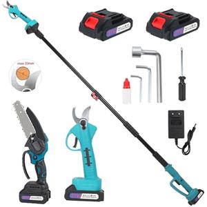 CHGBOSTH Kit Potatura Elettrico 3 in 1 con Asta Telescopica 1.7M, Forbici Potatura a Batterie,6 inch Motosega a Batteria, 2*2.0Ah Batterie, Attrezzi Giardinaggio,Cesoia,Per Rami, Alberi,Giardino, Vigneti, Orti