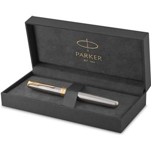 Parker Sonnet penna stilografica | acciaio inossidabile con finiture in oro | pennino medio | Confezione regalo