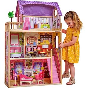 KidKraft Casa delle Bambole in Legno Kayla per Bambole di 30 cm con Accessori e Mobili inclusi, Casa a 3 Livelli di Gioco, Giocattolo per Bambini 3+ Anni, 65092, Esclusivo Amazon