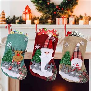 Hillylolly Calze Natalizie 3 Pezzi Calze Natalizie da Appendere, Calze Befana Vuote, Calza Natale Personalizzata, Calze di Natale Appendere, Natale Decorazioni per Caminetti, Scale (Recinzione)