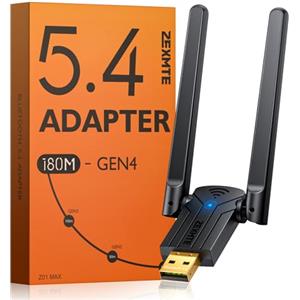 ZEXMTE Adattatore Bluetooth 5.4 USB per PC, trasmettitore e ricevitore Bluetooth Plug & Play, EDR e BLE, antenna ad alto guadagno, 180 m di distanza per PC Windows 11/10/8